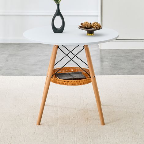 MEUBLIV Table à manger ronde 80 cm blanche – avec panier de rangement, pour 2 à 4 personnes (1/5)