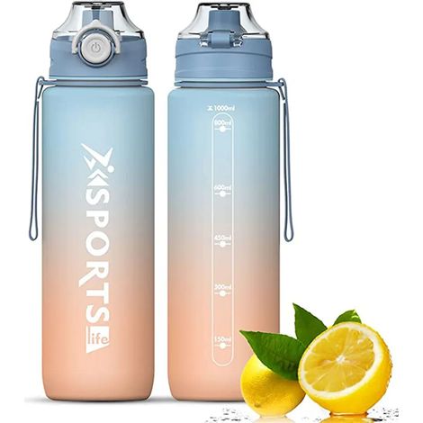 Sport-Trinkflasche mit einem Liter Fassungsvermögen und auslaufsicherem Verschluss, geeignet für Fitnessstudio, Schule und Outdoor-Aktivitäten. (1/5)
