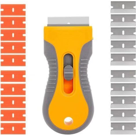 Grattoir de rasoir avec 20 lames supplémentaires, grattoir rétractable, outil de nettoyage pour enlever les étiquettes, autocollants, décalcomanies, peinture du verre et de la cuisinière (1/5)