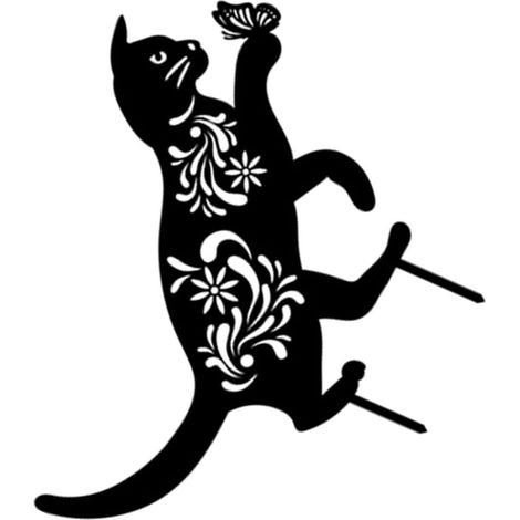 Gartendekoration in Schwarz aus Eisen Gartenstecker Katze