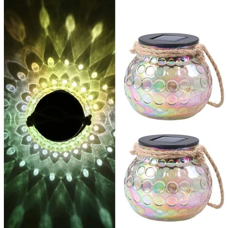 Juego de 2 faroles solares de cristal para mesa, lámpara solar decorativa para exteriores, IP65, resistente al agua, para jardín, patio, porche, césped, balcón, terraza, paisaje, decoración de mesa.