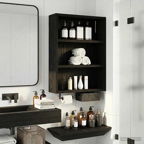 vidaXL Armadio da bagno a muro Rovere Nero 40 x 10 x 50 cm