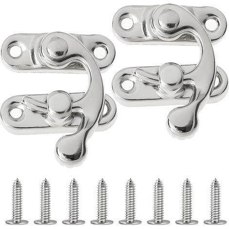 Lot de 2 fermetures rapides vintage - Petit crochet de verrouillage droit - En métal - Pour bricolage - Petite boîte en bois - Boîte à vin (1/5)