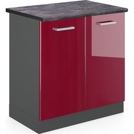 Spülenunterschrank R-Line, Bordeaux Hochglanz, 80 cm , AP Anthrazit, Vicco
