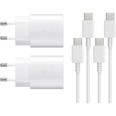 25W Chargeur Rapide pour S24 S23 S22 S21 S20 S10 A14 A23 A34 A54 A53 Z Fold Flip 4/5, Tablette S8 Charge Rapide, Bloc USB C Adaptateur Secteur Prise avec Câble Type C Blanc 2 Pack (1/5)