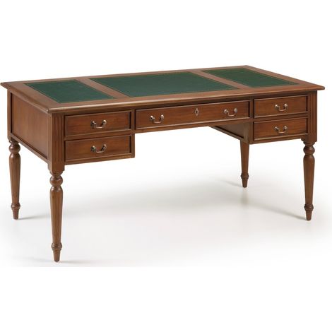 Bureau en bois d'acajou marron 5 tiroirs Castle 180cm (1/4)