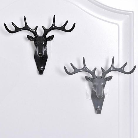 Schlüsselhaken in Schafform, kreative Wanddekoration in Form eines Hirschkopfes für Wohn- und Schlafzimmer, Huthaken, markenlos, grau. (1/4)