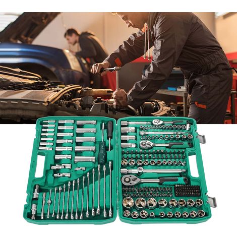 (Vidéo disponible) Coffret d'outils et de clés à cliquet pour l'entretien et la réparation automobile (boîte moulée par soufflage, couleur aléatoire) (Surdimensionné) (Surpoids) (1/5)