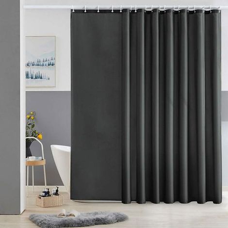 1 rideau de douche polyester, anti-moisissure, gris foncé 275 x 180 cm, avec crochets, pour salle de bain moderne