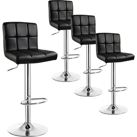 Lot de 4 Tabourets de Bar WOLTU, Tabouret en Acier chromé et Similicuir, réglable en Hauteur et pivotante,Noir (1/5)