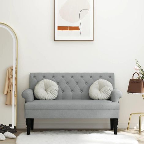 2-Sitzer Sofa Hellgrau Stoff Retro-Stil mit Holzbeinen und Knopfsteppung (1/5)