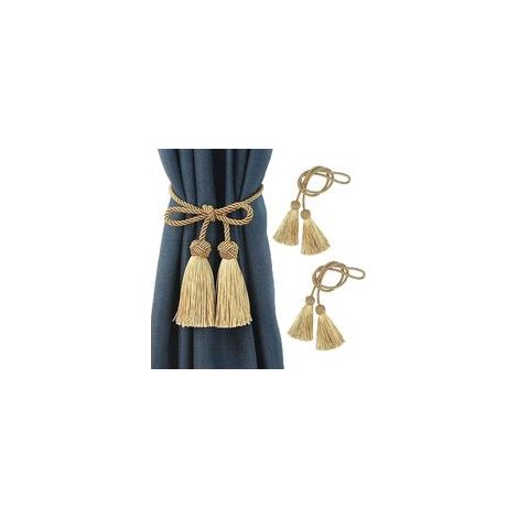 Embrasses de rideaux en corde avec pampilles dorées, décoration raffinée et élégante pour salon ou chambre.