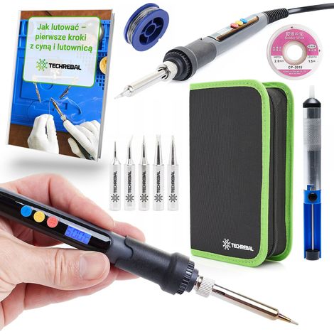 Set Soldador de precisión con display 60W + trenza + puntas + estaño + boquilla de aspiración + estuche