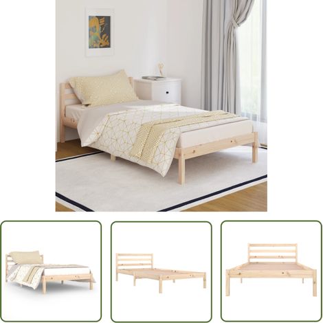 The Living Store Massivholzbett Kiefernholz 100x200 cm - Massivholzbette - Kiefernholzbette - Holzkopfteil - Doppelbett - Bettgestell (1/5)