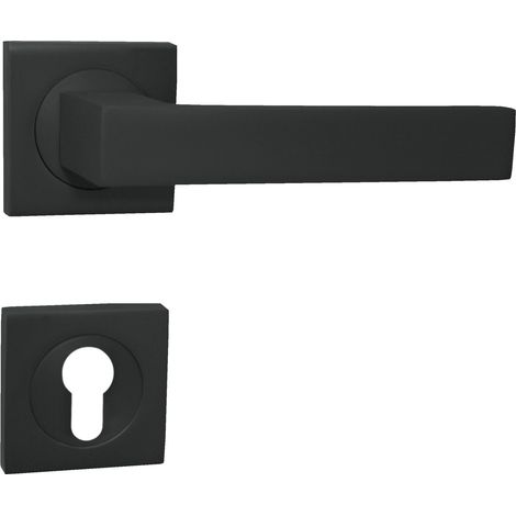 DOMINO Poignée de porte QUBIK-QR Noir PZ Poignée avec plaque PZ pour cylindre profilé (1/5)