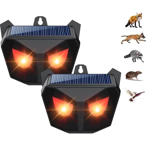 Répulsif ultrasonique pour animaux, lampe LED rouge solaire anti-chats, repousse efficacement les sangliers, les ratons laveurs et autres animaux sauvages - Lot de 2 (1/5)