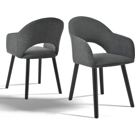 Modern dining chairs with crescent-shaped backrests and ergonomic armrests, combining style and comfort - Set of 2 - Leaden