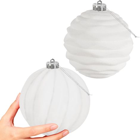 2 PCS Grandes Boules de Noël en Velvet Ornaments Ensemble de Suspension à l'épreuve pour Les décorations de fête de l'arbre de Noël Blanc 15 cm (1/5)