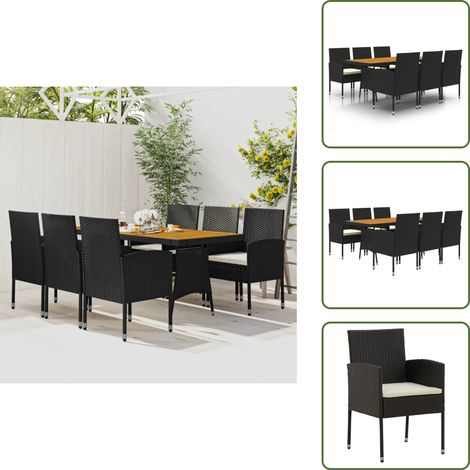 The Living Store Set da Pranzo per Esterni 7 pz in Polyrattan Nero - Tavolo da giardino