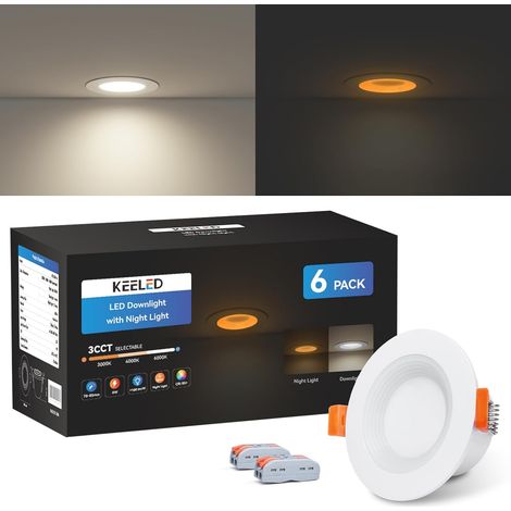 Spot LED Encastrable avec Veilleuse, 6W, 3 Températures de Couleur Sélectionnables 3000K/4000K/6000K, 230V, Découpe 70-85mm, Lot de 6 (1/5)