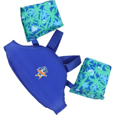 Matelas de piscine pour enfants avec gilet de sauvetage, motif dessin animé, pour l'apprentissage de la natation et la sécurité des enfants (bleu foncé). (1/5)