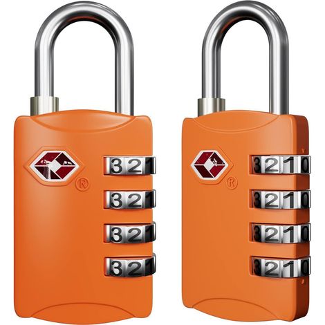 TSA Bagage Cadenas Lot de 2 Cadenas à Combinaison 4 Chiffres Alliage de Zinc Orange