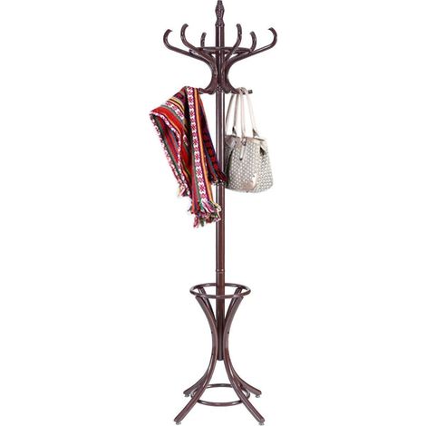 COSTWAY Perchero de Pie Madera 184cm Perchero Árbol con Soporte 12 Perchas para Colgar Ropa Sombrero para Habitación Hogar Oficina (Marrón) (1/5)