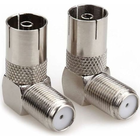 Adaptateur Coudé 90° Femelle - Antenne Tv - Prise F - 2 Pièces (1/4)