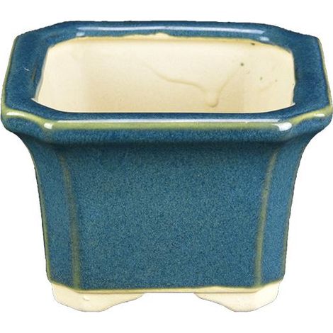 Vaso per bonsai quadrato in gres smaltato verde scuro 8,5x8,5x6,5 cm - YM23