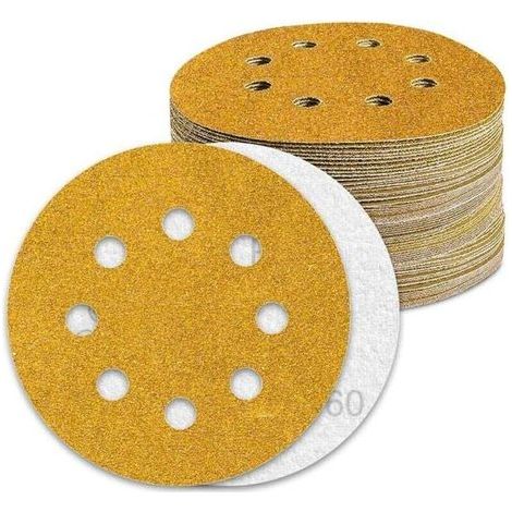 Disque Poncage 125mm Grain 60 Papier Poncer 80pcs Disques Abrasif pour Ponceuse Excentrique Papier de Verre (1/5)