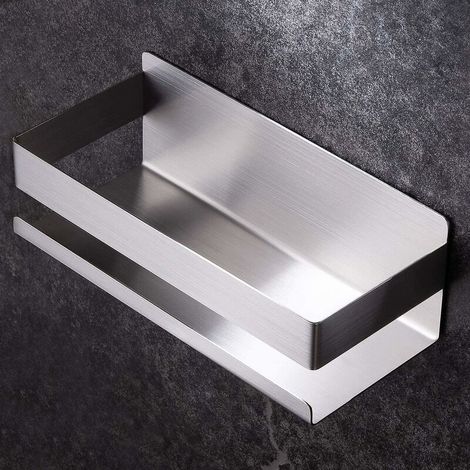 Étagère de salle de bain Étagère de rangement en acier inoxydable Étagère de salle de bain perforée à fixation murale (Argent) (1/5)
