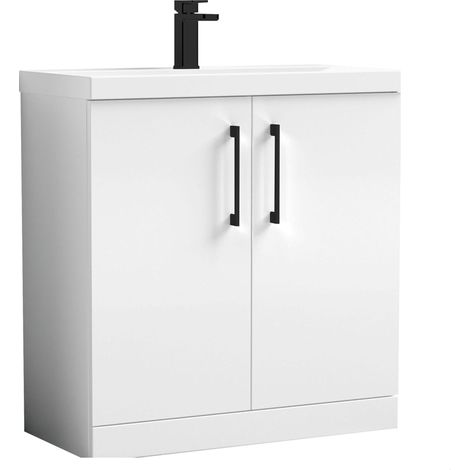 Balterley Bramshall Contemporary Bathroom Floor Standing 2-Door Vanity Unit & Mid-Edge Basin, Gloss White, 800mm (1/4)