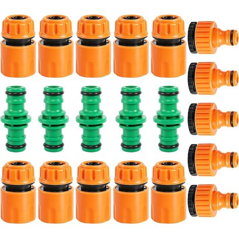 Lot de 20 Embout Tuyau D'arrosage, 10 Raccord Tuyau D'arrosage avec 5 Connecteurs de Robinet et 5 Raccords, Kit de Raccord de Tuyau D'arrosage de 1/2" 3/4" pour Jardin et Maison (1/5)