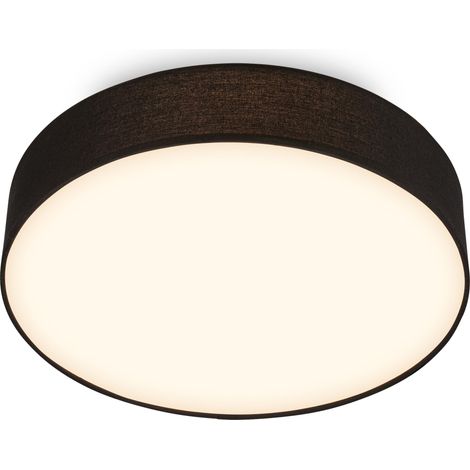 Plafonnier LED avec abat-jour en tissu, 24 W 2600 lm, lumière blanc chaud, lustre salon, chambre, luminaire cuisine, plafonnier LED salon, lampe plafond, 38 x 10,5 cm, Noir (1/5)