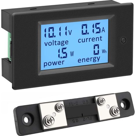 Voltmetre Amperemetre Wattmetre 4 en 1 DC 6.5100V avec 50A/75mV Shunter, Testeur de Tension Courant Compteur de puissance énergie Numérique