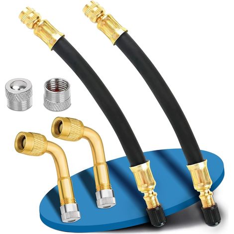 2 Pièces Rallonge Valve Pneu 90 Degrees H62 Brass, Embout Gonflage Pneu Voiture Tuyau Flexible de Gonflage de Pneus de 18 cm, Adaptateur Valve pour Voitures, Camions, Motos, Vélos (1/5)