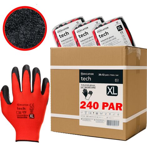 Gants de travail MERCATOR Tech en latex rouge et noir - Taille XL - 240 paires (1/5)