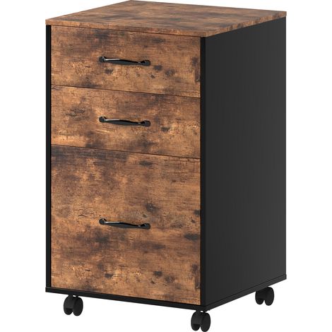 Levede File Cabinet Mobile Filing Cabinet Office with Wheels 3 Drawers Walnut