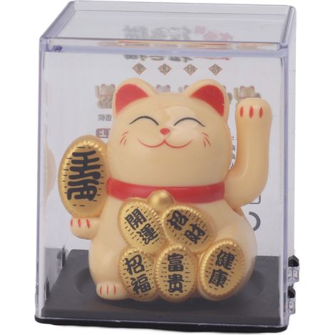 Chat Solaire Porte-Bonheur 2 Pouces Mini Mignon Chat Qui Agite la Patte, Symbole de Richesse et Bienvenue, Décoration Maison et Voiture Jaune (1/5)