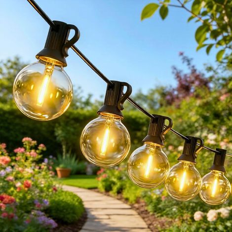 Guirlande Guinguette Extérieure 12m 30 Ampoules Lumineuse Interieur avec 3 Rechange Raccordable Étanche IP65 Jardin Parasol Terrasse Mariage Pergola-Blanc Chaud (1/5)