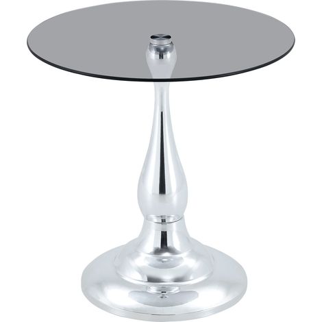 Runder Couchtisch aus gehärtetem Glas mit silbernem Metallgestell, modern (1/5)