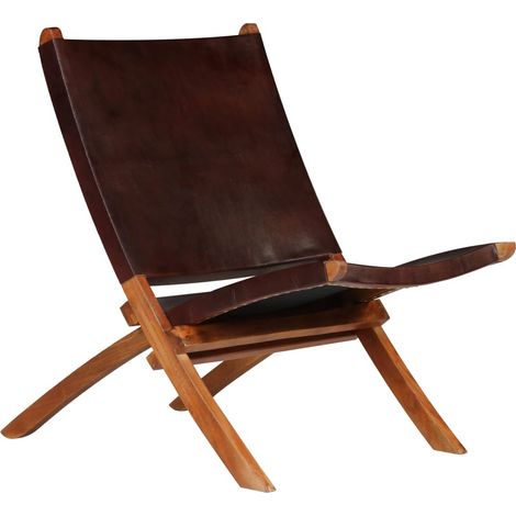 Chaise  Chaise de relaxation pliable Marron Cuir véritable  Chaise de salon 15424 (1/5)