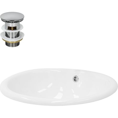 ML-Design Lavabo en Céramique Blanc 49x19,5x40,5 cm avec Garniture de Vidage 1 1/4" Universel et Trop-Plein, Design Ovale, Vasque à Encastrer Moderne, Évier Lave-Mains Salle de Bains et Toilettes (1/5)