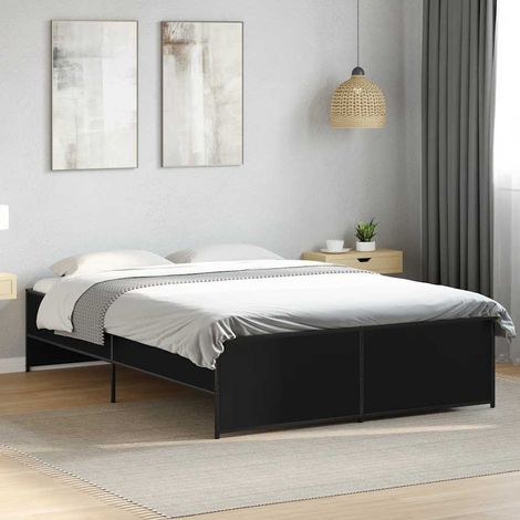 Estructura de cama madera de ingeniería y metal negro 135x190cm (1/5)