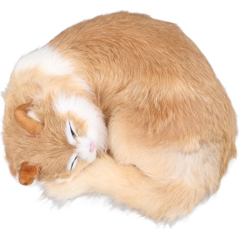 Flauschige Katzenfigur, niedliche Plüschkatzenstatue, Spielzeug für Wohnzimmer und Geschäft, gelb. (1/5)