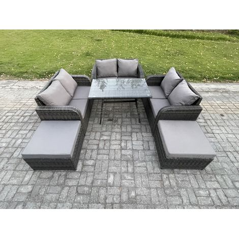 Fimous Ensembles de meubles de jardin 8 places avec 2 Grand tabourets Gris foncé mixte (1/5)