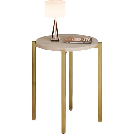 Table de chevet ronde moderne 35 x 35 x 46 cm en métal doré (1/5)