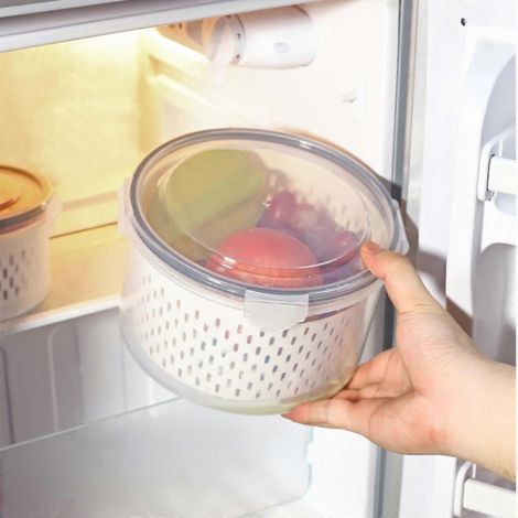 Boîtes de conservation pour fruits et légumes, bacs de rangement pour réfrigérateur, boîtes d'égouttage, boîtes de conservation 3 en 1 pour produits frais, grands bacs de rangement avec réservoir. (1/4)