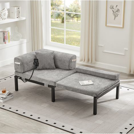 Canapé-lit 176x81x64 cm gris clair, pliable et coulissant, velours et bois, MEUBLIV (1/5)