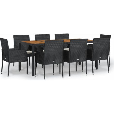 Maison Exclusive - 9-tlg. Garten-Essgruppe mit Kissen Schwarz Pol